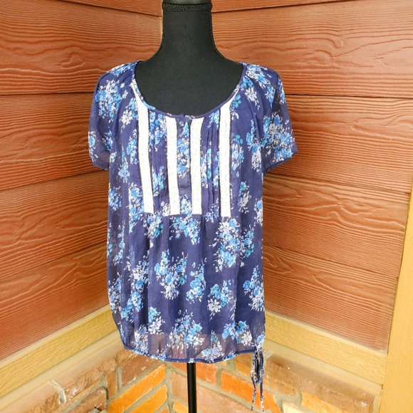 a.n.a. blue floral lace short sleeve blouse women's plus size 1x - Picture 1 of 10
